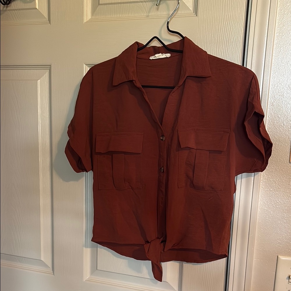 Rust Button-Up Women's Blouse